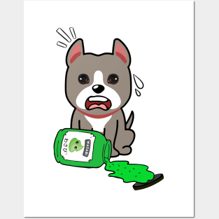 Cute grey dog Spills a jar of wasabi sauce Posters and Art